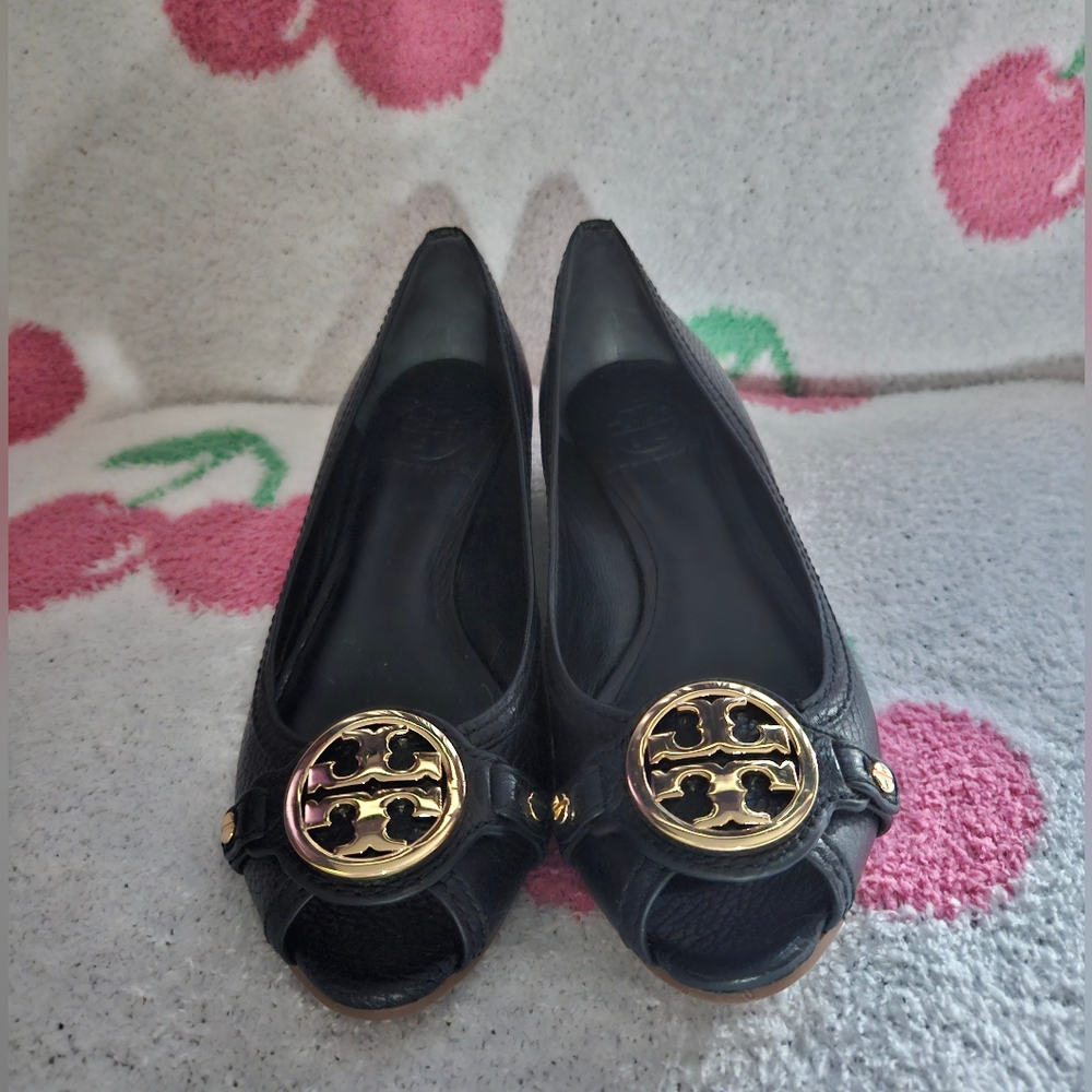 Tory Burch open toe leather wedges